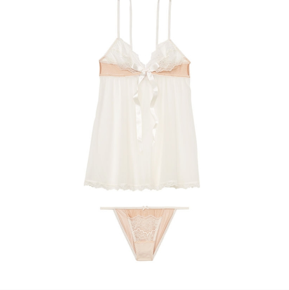 Nwot Victoria's secret lace ivory white beige lingerie teddy babydoll set
